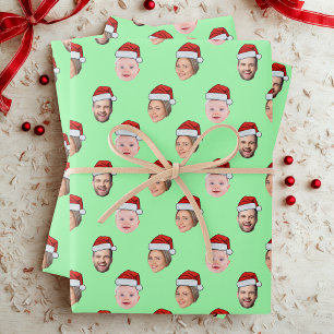 Benutzerdefinierter Weihnachtsmannhut mit Gesicht Geschenkpapier Set