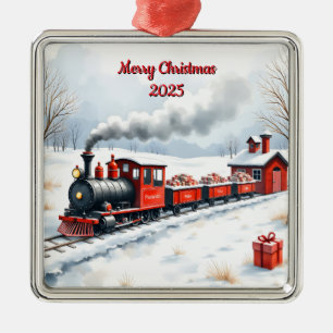 Benutzerdefinierter Weihnachtszug im Schnee Ornament Aus Metall
