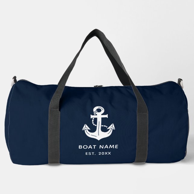 Benutzerdefinierter Weißer Anker Navy Bootsname Duffle Bag (Vorderseite)