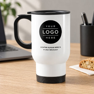 Benutzerdefinierter weißer Geschäftsname und Logo Reisebecher
