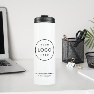 Benutzerdefinierter weißer Geschäftsname und Logo Thermosbecher