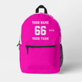 Benutzerdefinierter weißer rosa Name, Nummer, Team Bedruckter Rucksack