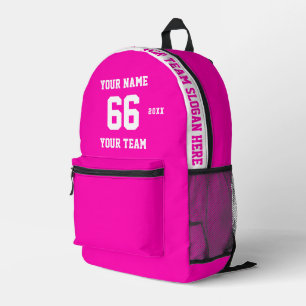 Benutzerdefinierter weißer rosa Name, Nummer, Team Bedruckter Rucksack