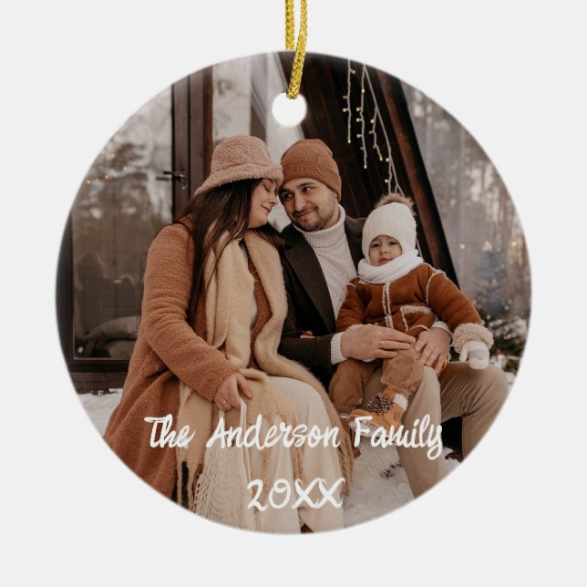 Benutzerdefinierter weißer Text für das Foto mit v Keramik Ornament (Vorne)