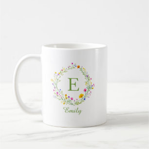 Benutzerdefinierter Wildblumenkranz Monogramm Name Kaffeetasse