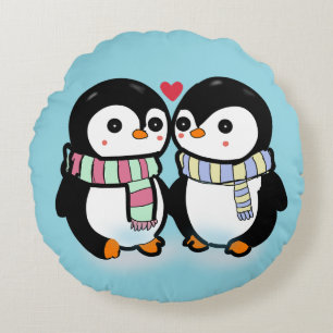 Benutzerdefinierter Winter Pinguin Liebe Rundes Kissen