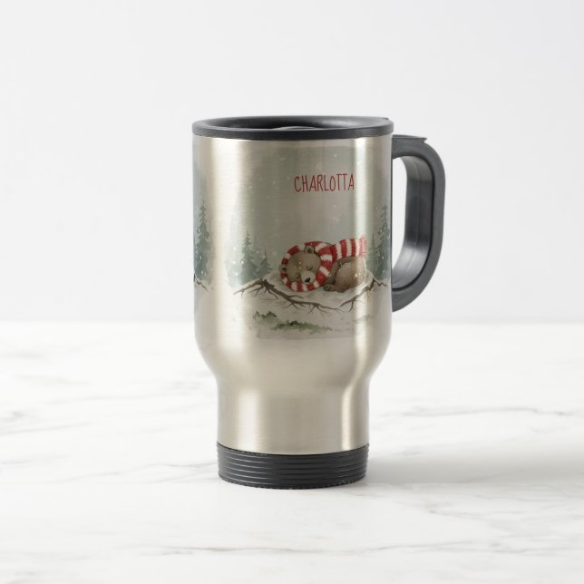 Benutzerdefinierter Winterbär-Becher – Schlafendes Reisebecher (VorderseiteRechts)