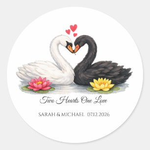 Benutzerdefinierter Zwei-Herzen-Eine-Liebe-Schwan- Runder Aufkleber