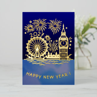 Benutzerdefiniertes 2027 London Feuerwerk Frohes N Folien Feiertagskarte