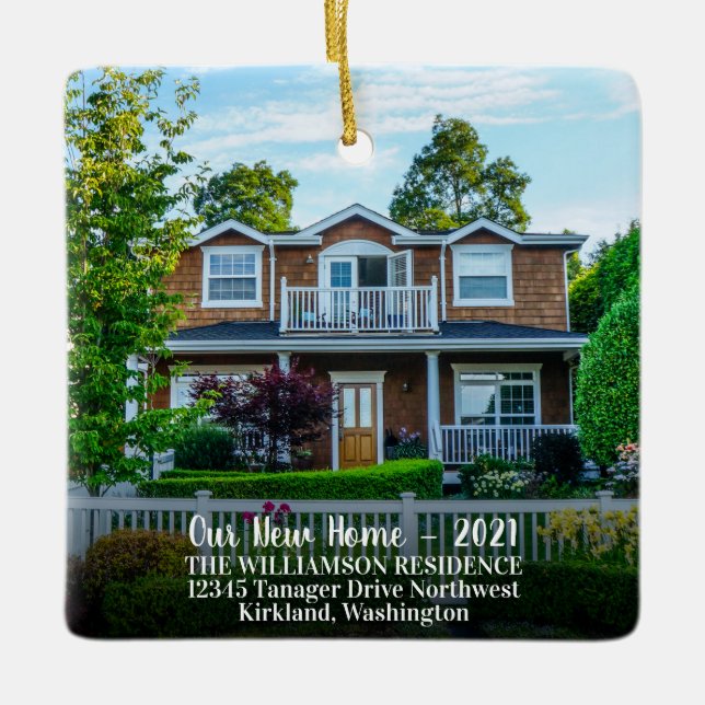 Benutzerdefiniertes 2-seitiges neues Zuhause-Foto  Keramikornament (Vorderseite)