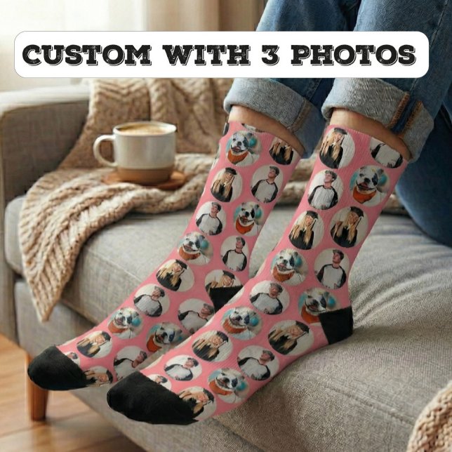 Benutzerdefiniertes 3-Foto-Muster rosa Socken (Von Creator hochgeladen)