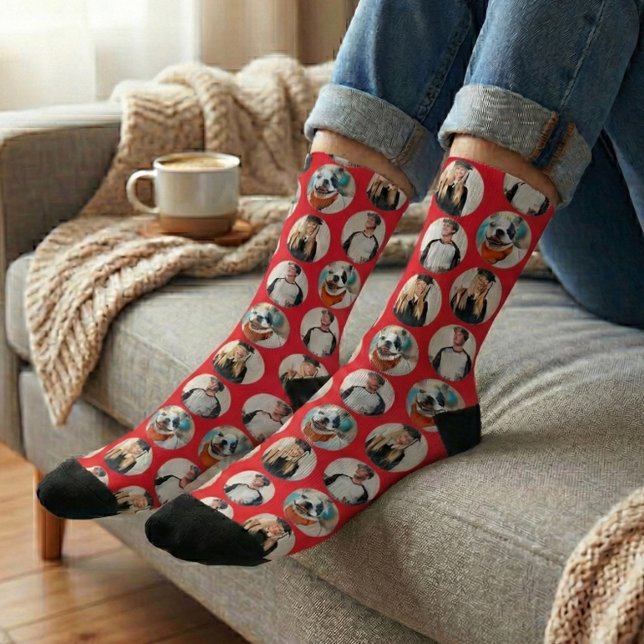 Benutzerdefiniertes 3-Foto-Muster rot Socken (Von Creator hochgeladen)