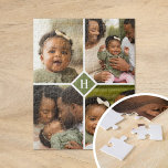 Benutzerdefiniertes 4-Fotolage-Monogramm | Olivenö Puzzle<br><div class="desc">Ein besonderes personalisiertes Geschenk mit 4 individuellen Fotos und Monogramm Initial. Verwenden Sie die Entwurfswerkzeuge, um zusätzlichen Text in beliebig vielen Schriftart und Farben hinzuzufügen. Laden Sie mehr Fotos hoch, bearbeiten Sie die Hintergrundfarbe oder wählen Sie eine andere Formatoption, um das Design weiter anzupassen. Puzzles nach Maß sind eine erschwingliche...</div>
