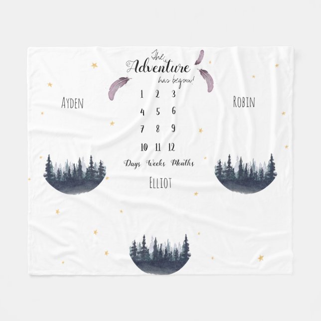 Benutzerdefiniertes Abenteuer Wasserfarbe Triplets Fleecedecke (Vorderseite (Horizontal))