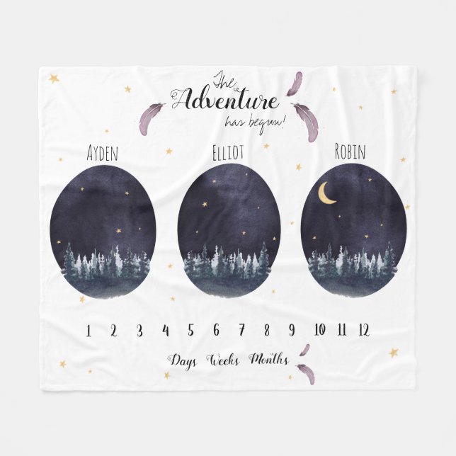 Benutzerdefiniertes Abenteuer Wasserfarbe Triplets Fleecedecke (Vorderseite (Horizontal))