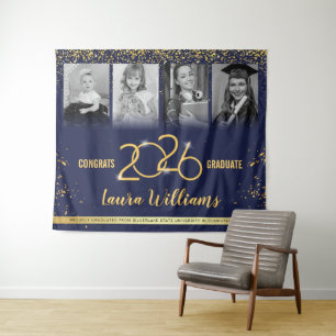 Benutzerdefiniertes Abschlussbanner-Fotocollage Bl Wandteppich