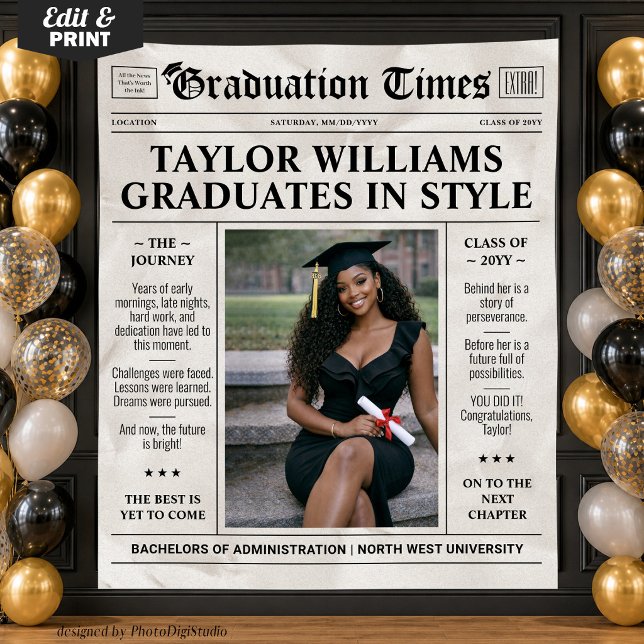Benutzerdefiniertes Abschlussbanner, Zeitung Absch Wandteppich (Custom Graduation Banner, Newspaper Graduation Tapestry)