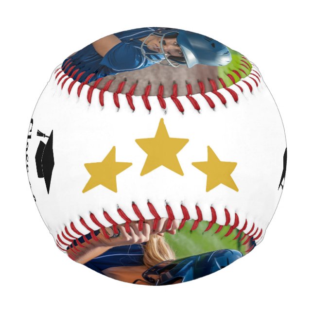 Benutzerdefiniertes Abschlussfoto & Name Baseball- Baseball (Vorderseite)