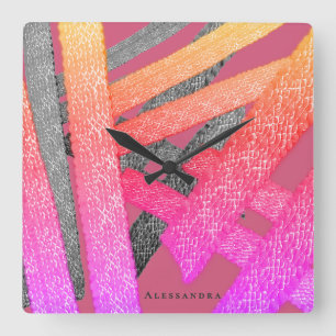Benutzerdefiniertes abstraktes Rosa-Regenbogen-Gra Quadratische Wanduhr