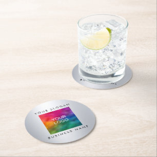 Benutzerdefiniertes Add-Logo hier Elegante Silver  Runder Pappuntersetzer