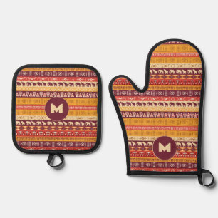 Benutzerdefiniertes Afrikanisches Monogramm-Muster Ofenhandschuh & Topflappen-Set