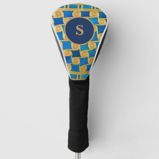 Benutzerdefiniertes altägyptisches Monogramm Blau  Golf Headcover (Vorderseite)
