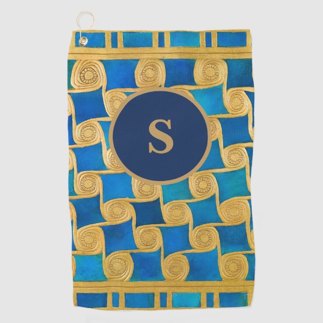 Benutzerdefiniertes altägyptisches Monogramm Blau  Golfhandtuch (Vorderseite)