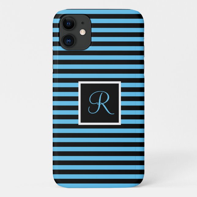 Benutzerdefiniertes Anfangsblau und schwarz Streif Case-Mate iPhone Hülle (Rückseite)
