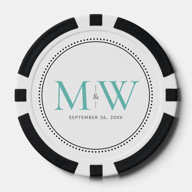 Benutzerdefiniertes Aquamarines Mit Monogramm Hoch Pokerchips (Vorderseite)
