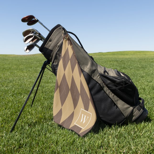 Benutzerdefiniertes Argyle – Braunes und Khaki-Mon Golfhandtuch (Gras)