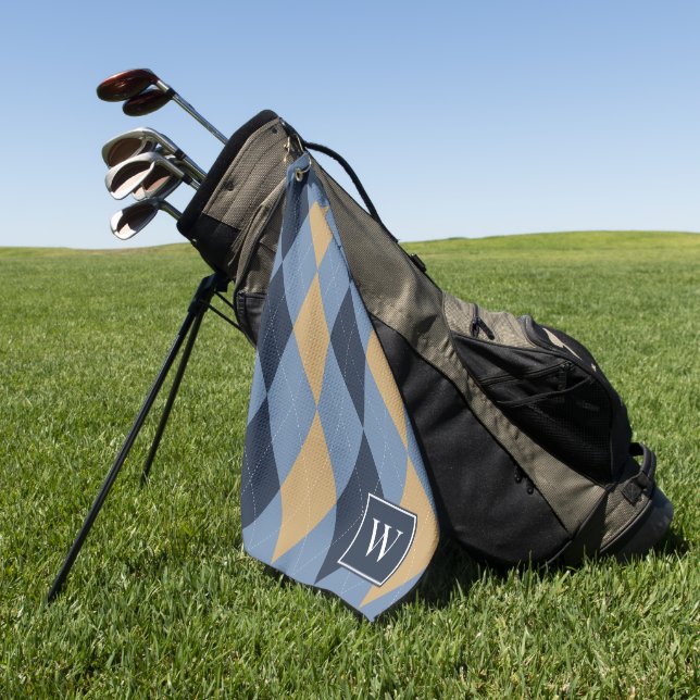 Benutzerdefiniertes Argyle – Smoke Blue Navy & Kha Golfhandtuch (Gras)