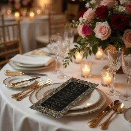 Benutzerdefiniertes Art Deco besticktes Hochzeitsm Menükarte