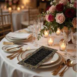 Benutzerdefiniertes Art Deco besticktes Hochzeitsm Menükarte