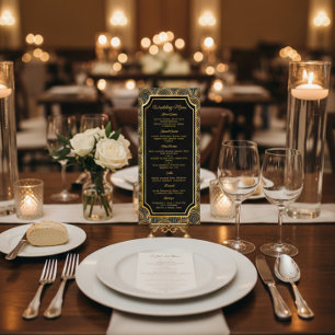 Benutzerdefiniertes Art Deco besticktes Hochzeitsm Menükarte