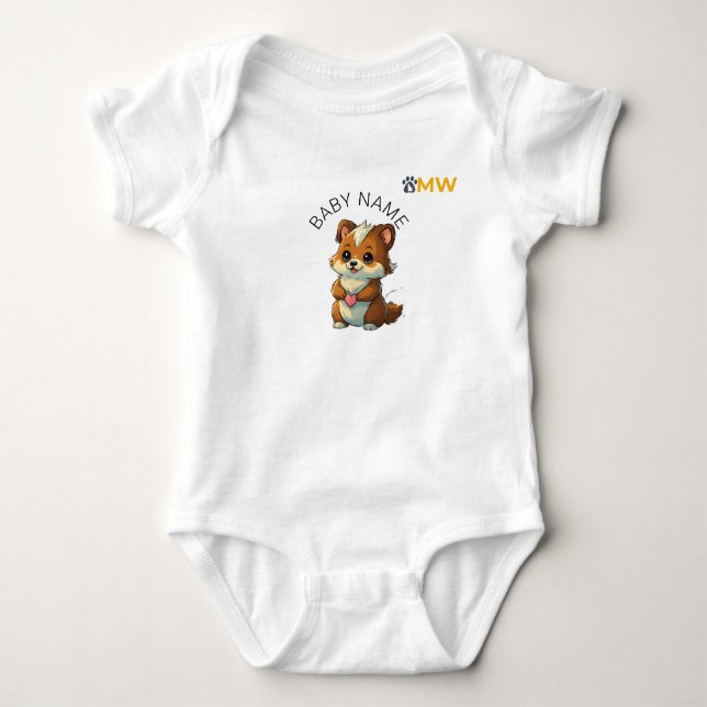 Benutzerdefiniertes [Babyname] Chibi-Tier-Herz-Bod Baby Strampler (Vorderseite)