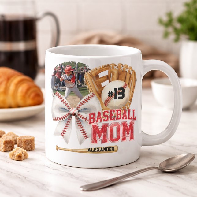 Benutzerdefiniertes Baseball-Mama-Photo-Name Kaffeetasse (Von Creator hochgeladen)