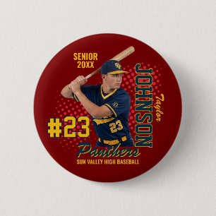 Benutzerdefiniertes Baseball-Team-Foto Senior Nigh Button
