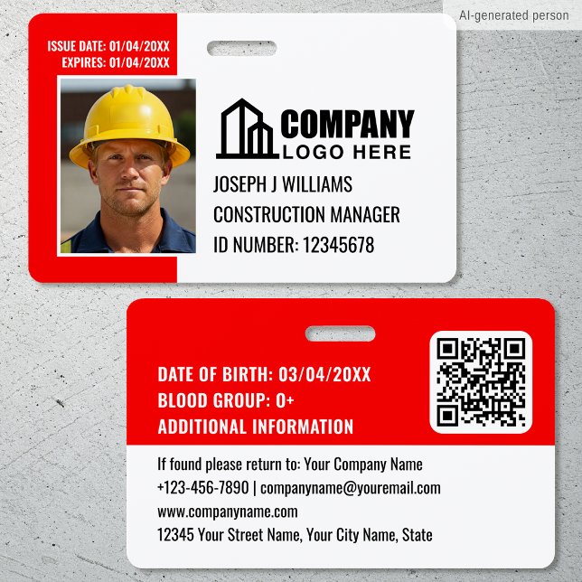 Benutzerdefiniertes Baustellen-ID-Logo QR-Code rot Ausweis (Von Creator hochgeladen)