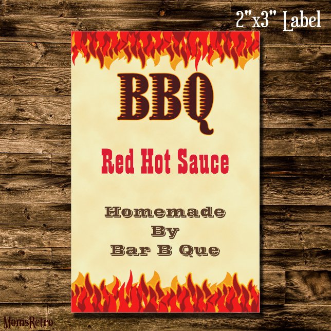 Benutzerdefiniertes BBQ Hot Sauce 2x3" Etikett mit (BBQ Hot Sauce Red Flames 2x3 Label)