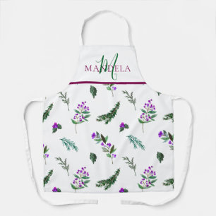 Benutzerdefiniertes Beeren-Grün-Monogramm-Blumende Schürze