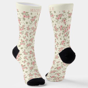 Benutzerdefiniertes Beige Blumenmuster Rosa Blumen Socken