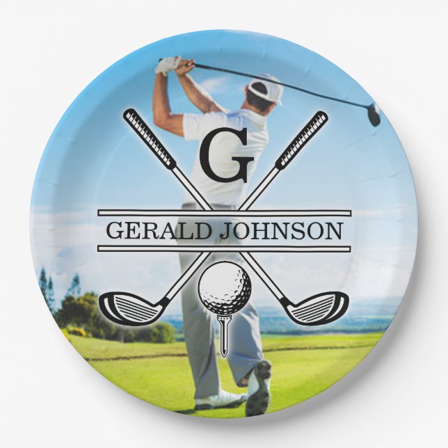 Benutzerdefiniertes Bild Golf Monogramm-Design Pappteller (Vorderseite)