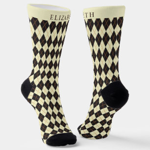 Benutzerdefiniertes Blassgelb-Schwarz-Argyle-Muste Socken
