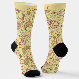 Benutzerdefiniertes blassgelbes Gold-Paisley-Muste Socken