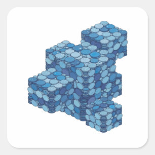 Benutzerdefiniertes Blau BLUE COINS STAIRS Geschen Quadratischer Aufkleber