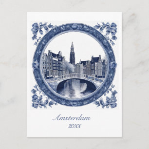 Benutzerdefiniertes Blau Delft Amsterdam Postkarte