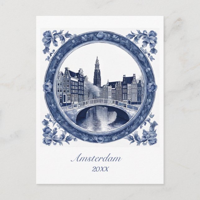 Benutzerdefiniertes Blau Delft Amsterdam  Postkarte (Vorderseite)