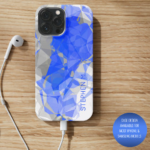 Benutzerdefiniertes Blau Grau Weiß Modernes Polygo iPhone 16 Pro Max Hülle