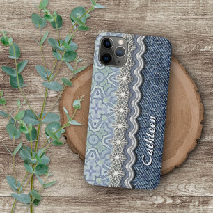 Benutzerdefiniertes Blau Mintgrün Mosaik Blumenkun iPhone 16 Pro Max Hülle