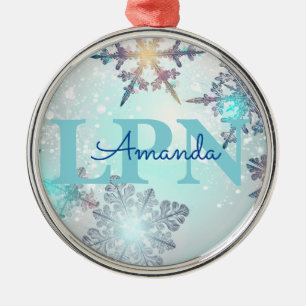 Benutzerdefiniertes Blau personalisierter Name LPN Ornament Aus Metall